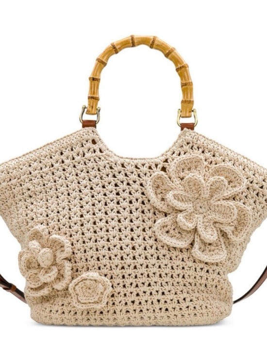 Patricia Nash Handbags - Patricia Nash Straw Crochet Floral Tote Bag with Bamboo Handles Natural